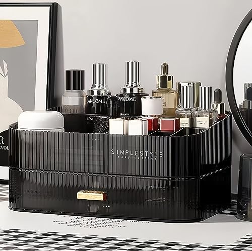Makeup Organizer for Vanity, Large Desk Organizer with Stackable Drawer for Cosmetics, Skincare, Lipsticks, Palette, Nai