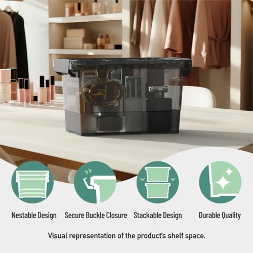 6 Pack Clear Black Plastic Storage Bins with Lids and Handles, Stackable Organizer Small Latch Boxes, Storage Containers