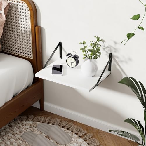 Axeman Deep Floating Shelves - 16 Inch Wide x 12 Inch Deep White Wall Shelves Set of 2-12 Inch Deep White Wood Shelves f