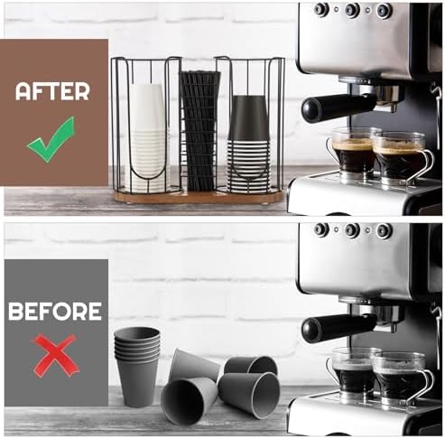 Geelin 18oz Adjustable Coffee Cup Dispenser with Wooden Base, Cup and Lid Holder, Cups Holder Organizer for Coffee Pod S