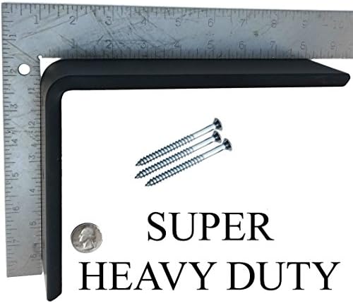 Dmax Heavy Duty L Brackets Black Steel 6 x 8 | 5 Pack | Hidden Countertop Support Brackets | 3/8 Thick, Holds 150 lbs | 