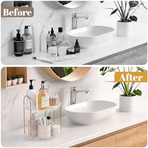 360° Rotating Makeup Organizer Large Capacity Perfume Tray, 2 Tier, Clear