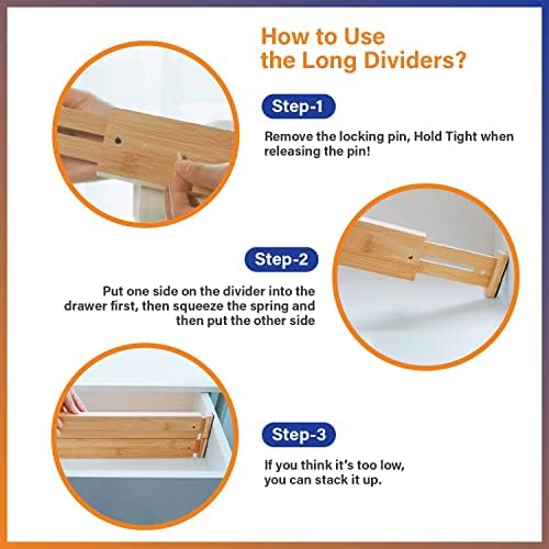 Adjustable Bamboo Drawer Dividers for Clothes, Kitchen Utensils, Office Desks, Bathroom Accessories, Socks and Underwear