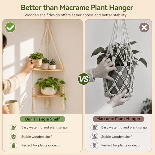 Artilady Macrame Wall Hanging Corner Shelf, Adjust Boho Storage Wall Decor