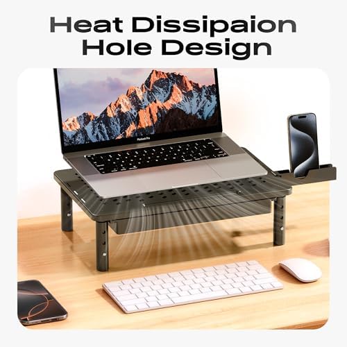 Computer Monitor Stand Riser with Storage, 3 Height Adjustable Laptop Desktop Monitor Stand with Drawer, Metal Short Pri
