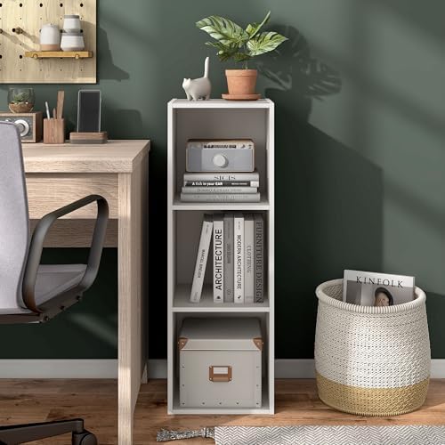 Homes: Inside + Out Apexa 3-Cube Storage Organizer Shelves, Stackable Wood Bookcase Fits Cubby Bins for Organization, Do