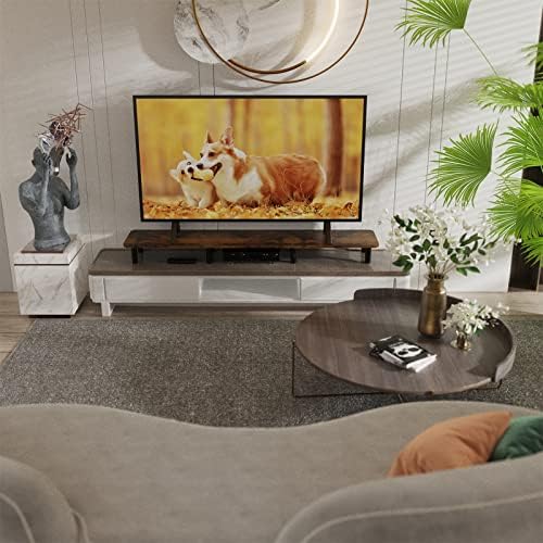 Dual Monitor Stand - 43.7 inch Extra Long Wide TV Stand - Wood & Steel Leg Desktop Riser - Desk Organization - Home Offi