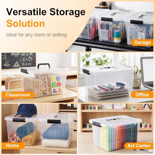 Citylife 12QT 6-Pack Clear Storage Bins with Lids Plastic Bins with Handles