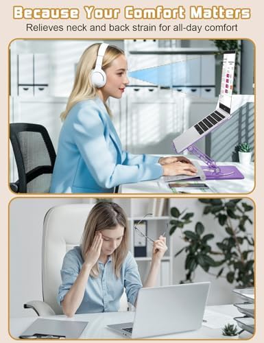 Adjustable Rotating Laptop Stand for Desk, Aluminum Riser,Purple