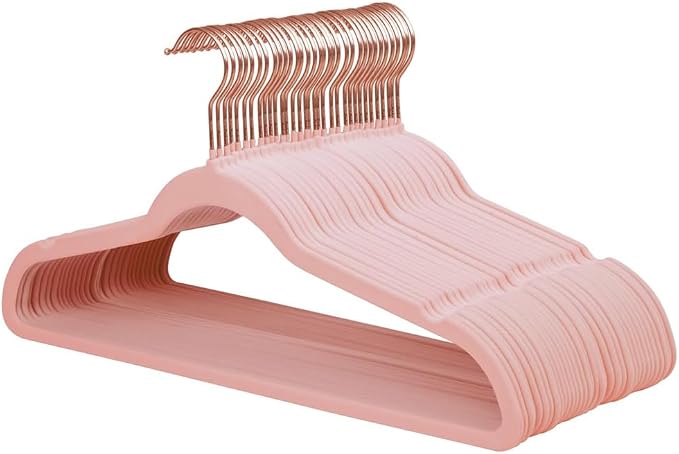 Stormix Adult Velvet Hangers Non-Slip, Shoulder Notches, 36 Pack Pink