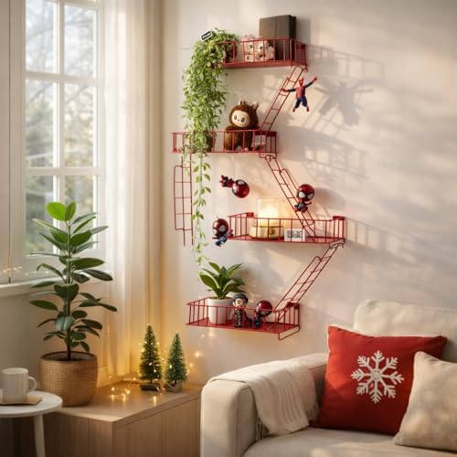 Fire Escape Shelf, 4 Tier Floating Ladder Shelf for Wall Decor & Storage