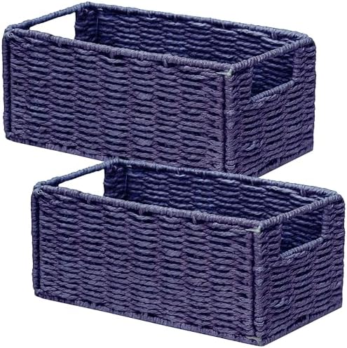 Vagusicc Wicker Storage Basket, Set of 2 Hand-Woven Paper Rope Wicker Basket, Small Storage Baskets for Organizing Toile