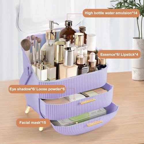 Makeup Organizer for Vanity, Make up Organizers and Storage, Cosmetics Skincare Organizers with Lid and Drawers, Cosmeti