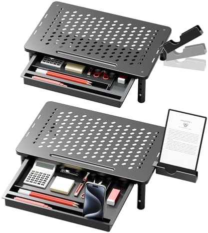 Computer Monitor Stand Riser with Storage, 3 Height Adjustable Laptop Desktop Monitor Stand with Drawer, Metal Short Pri