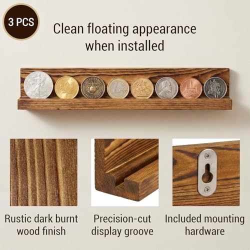MyGift Challenge Coin Display Wall Mounted Military Challenge Coin Display Holder and Coin Collection Ledge Shelf Rack, 