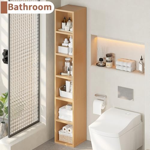 6-Tier Tall Narrow Bookshelf,Slim Bookcase with Open Cubes