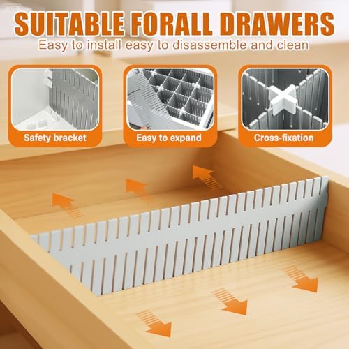 Blosssound 15 Pcs 5.12 Tall Drawer Divider, Adjustable Organizer, Grey