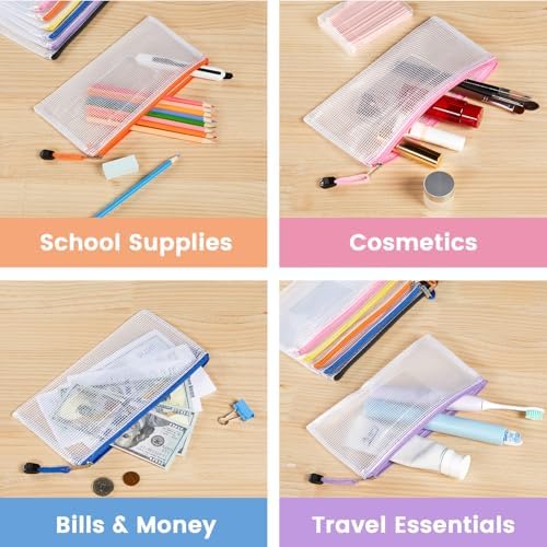 Sooez 24 Pack Mesh Zipper Pouch Bags with Label Pocket, A6 (9.1×4.7 in)