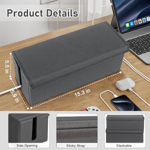 2 Pack Cable Management Box, Fabric Cord Hider Box with Lid,Cord Storage Box for Power Strip,TV Wires, Computer, Router,