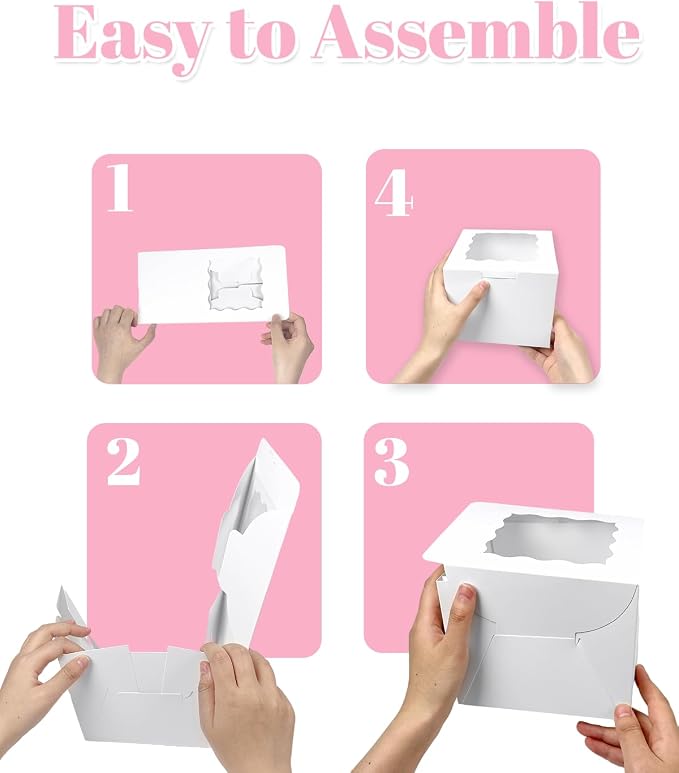 qiqee White 6"x6"x5" Cake Box 36Pcs, 6" White Cake Round Boards 36Pcs, for Cake, Treat Cookie Dessert, Birthday Party