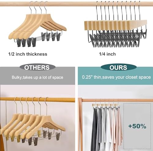 Quality Hangers 20 Pack Wooden Skirt Pant Hangers, Luxury 14" Ultra Thin Space Saving Skirt Hangers, 360 Degree Swivel H