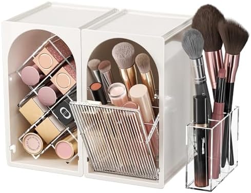 INVSSENE Stackable Makeup Organizer Countertop, Storage Perfume Skincare Cosmetic Lipstick Face Mask Makeup Brush Palett