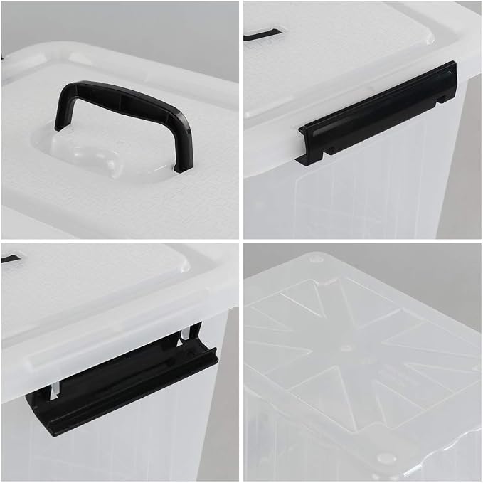 Obstnny 12 Quart&6 Quart Plastic Latching Box With Handles, Clear Storage Bins with Lid