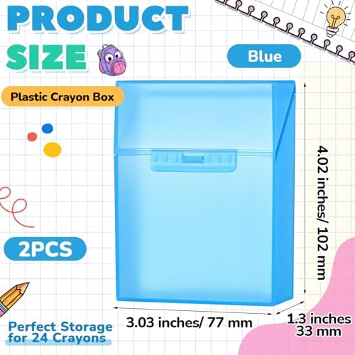 Clabby 4 Pcs Clear Plastic Crayon Boxes Hold 24 Count, Blue