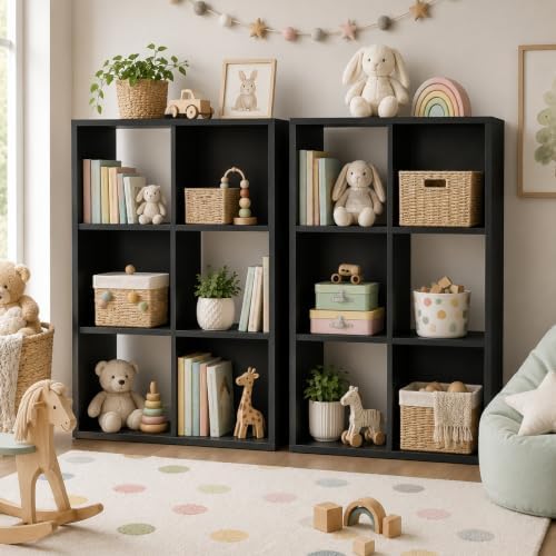 IULULU 6-Cube Storage Organizer Shelf, Freestanding Bookcase - Black