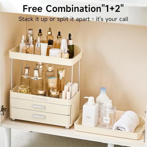 UFORU Bathroom Organizers and Storage | 2-Tier 2-Drawer Makeup Organizer Countertop, Easy to Install & Multi-Purpose - C