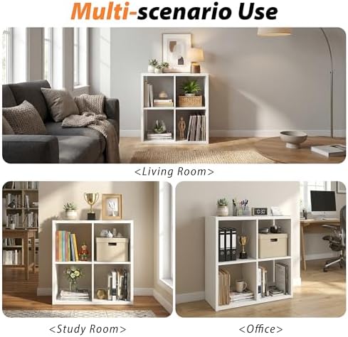 WannabeMyself【2026 Wooden Thick Frame】 4 Cube Storage Organizer with Anti-Tipping Kits, Reversible Open Back Book Shelf,