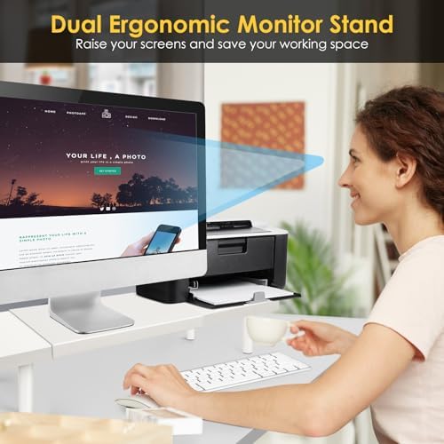 Across-Star Dual-Monitor-Stand-Riser-For-Desk Adjustable Length 32-40 Inch，Large Desktop Computer Monitor Riser For 2 Sc