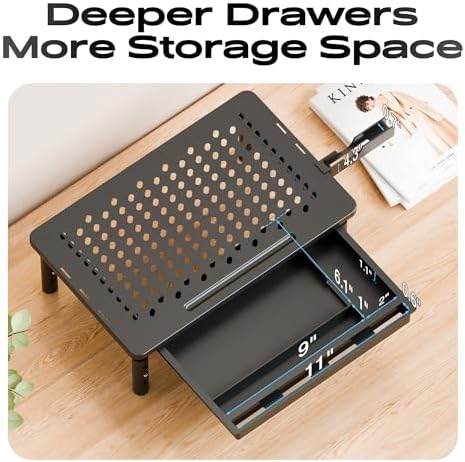 Computer Monitor Stand Riser with Storage, 3 Height Adjustable Laptop Desktop Monitor Stand with Drawer, Metal Short Pri