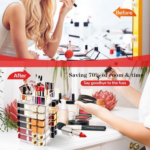 Acrylic Lipstick Tower, Rotating Lipstick Organizer with 53 Slots