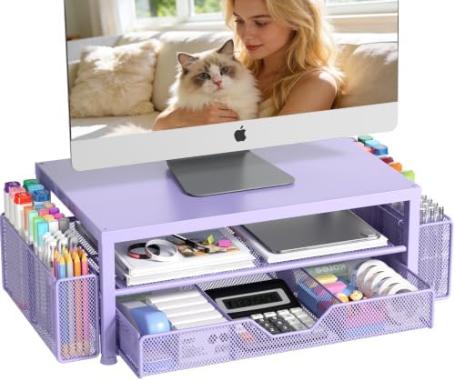 OPNICE Desk Organizers and Accessories, Computer Monitor Stand Riser with Drawer and 2 Pen Holders, Printer & Laptop Sta