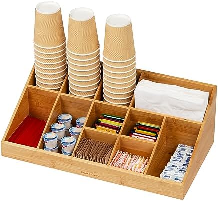 Mind Reader Cup and Condiment Station, Countertop Org, Coffee Bar, Rayon from Bamboo Cup, 18.125"L x 9.5"W x 6.5"H, Brow