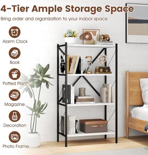 GIANTEX 4-Tier Bookshelf, Industrial Bookcase with Heavy-Duty Metal Frame, Modern Open Storage Book Shelf, Book Holder, 