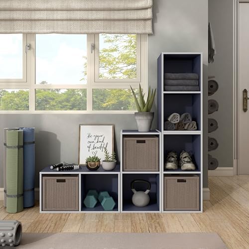 Homes: Inside + Out Apexa 2-Cube Storage Organizer Shelves, Stackable Wood Bookcase Fits Cubby Bins for Organization, Do
