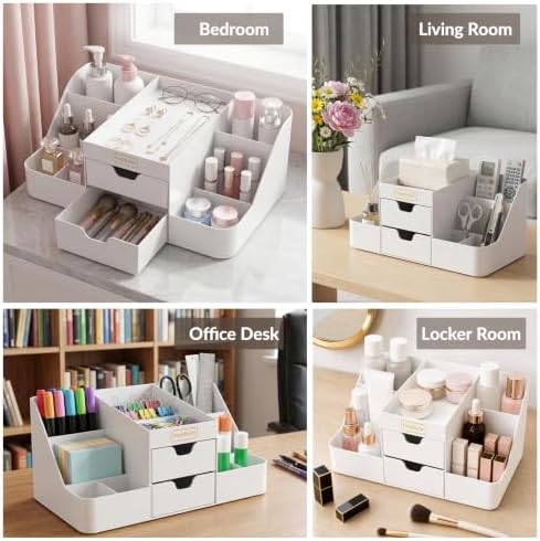 Cologne Organizer for Men with Drawers, Vanity Makeup Storage,White
