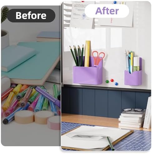 Marbrasse Magnetic Dry Erase Marker Holder,Pen and Eraser Holder for Whiteboard，Magnet Pencil Cup Utility Storage Organizer for Office, Refrigerator, Locker and Metal Cabinets (Purple)