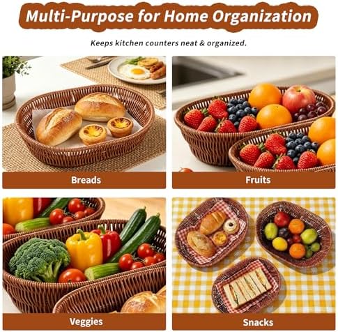 Set of 3 Oval Imitation Rattan Storage Baskets, Dark Brown, 11 x 8 x 2.6 in