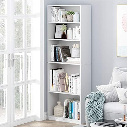 Furinno Jaya 5-Tier Book Shelf Set of 2, Adjustable Shelf, White