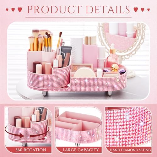 Rotating Makeup Organizer Vanity, Pink, Rhinestone