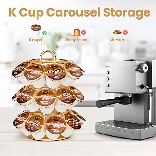 Coffee Pod Holder, K Cup Holders Carousel Organizer ,27 Coffee Pods Storage Compatible with K Cups, Spins 360-Degrees, M