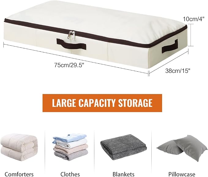 iwill CREATE PRO 2Pcs Under-Bed Storage Bins with Sturdy Handles, Toy Storage Organizers, Clothes Storage, Rigid Folding Under Sofa Storage for Clothing, Quilts, Wrapping Paper (Beige, 29.5*15*4")