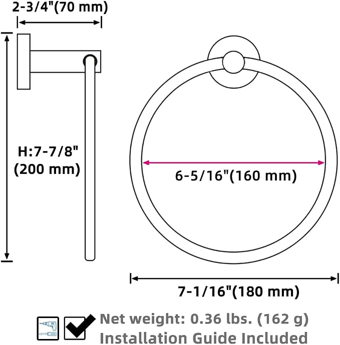 APLusee Towel Ring for Bathroom Wall, Brushed Dark Gold Hand Towel Ring Holder, Heavy Duty SUS 304 Stainless Steel Modern Bathroom Accessories