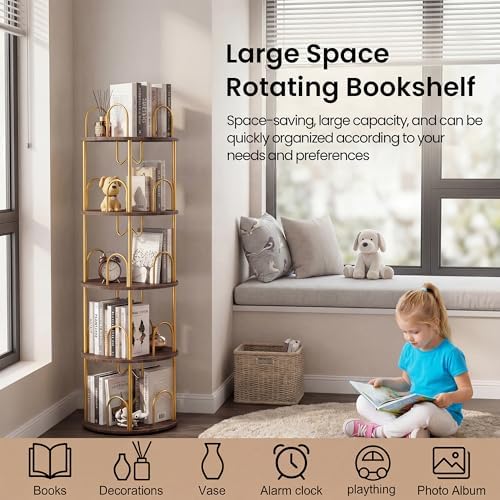 4 Tier Rotating Bookshelf, 360° Spinning Bookshelf Tower, Narrow Corner Book Shelf, Revolving Bookcase Corner Tall Book 