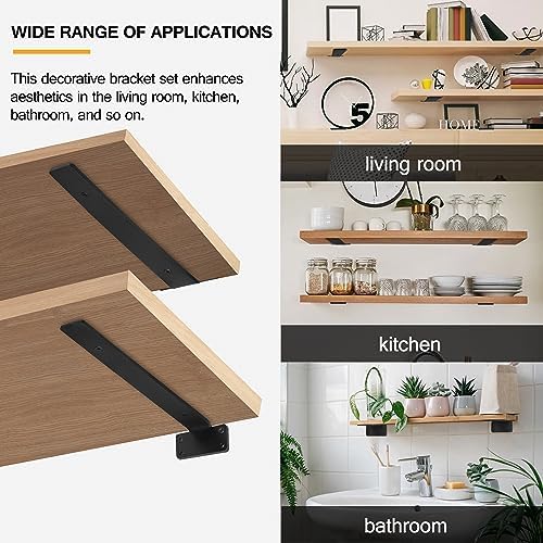 HITOMEN Heavy Duty Floating Shelf Brackets, 12-Inch (1/5'' Thick) Hidden Shelves Hardware, Iron L Brackets, Rustic Indus