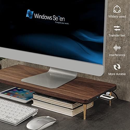 Monitor Stand with 4 USB Ports Walnut Wood Riser for iMac Laptop Computer Monitor – A Sturdy Computer Stand to Elevate Y