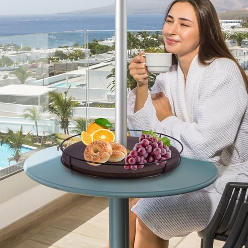 12" Lazy Susan with Umbrella Hole for Outdoor Patio Table - 360° Rotation Iron Turntable Organizer for Beach Umbrellas P